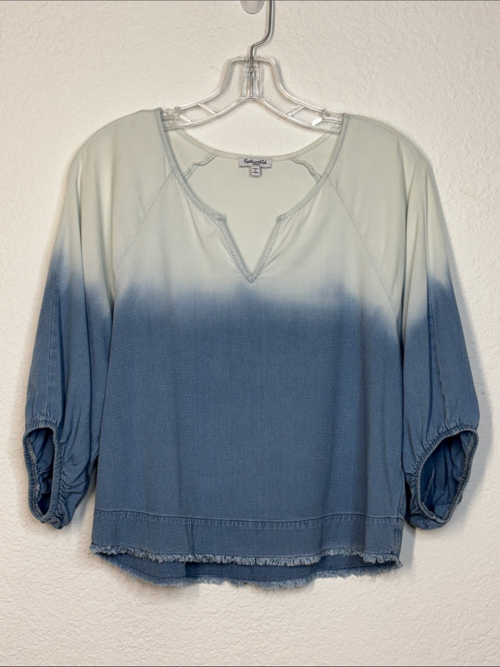 Splendid White to Blue Ombre V-Neck Pullover